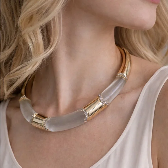 Alexis Bittar Clear Lucite & Gold-Tone Open Collar Necklace